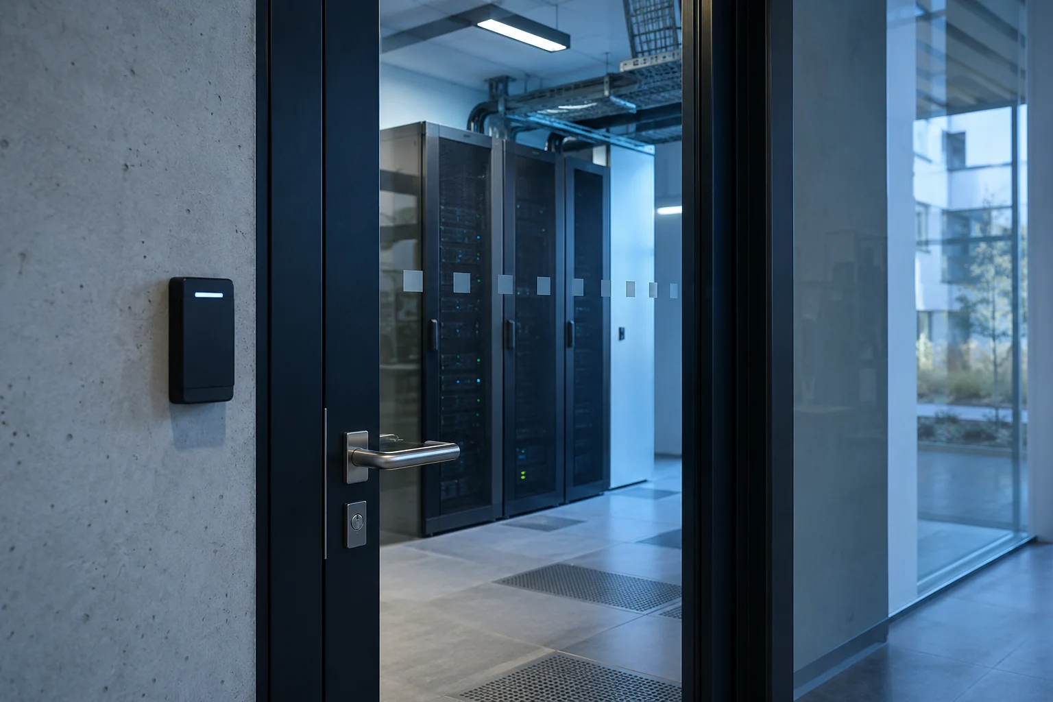 Entrée illustrative d’une salle serveur avec contrôle d’accès
